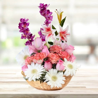 Beautiful Basket of White Lilies & White Gerberas