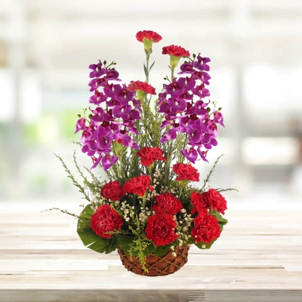 Beautiful Basket of Purple Orchids & Carnations 