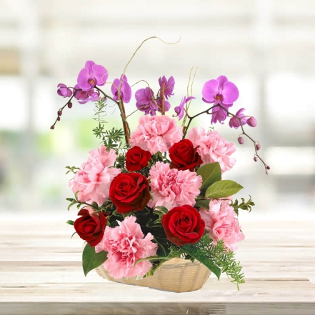 Beautiful Basket of Purple Orchids & Pink Carnations