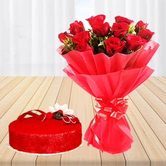 15 Red Roses With Red Velvet Cake