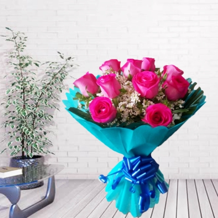 10 Lovely Pink Roses Bouquet