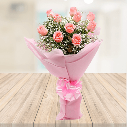 10 Pink Roses Bouquet