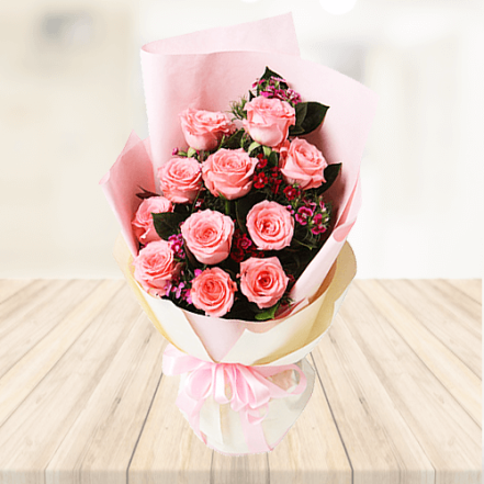 12 Pink Roses Bouquet