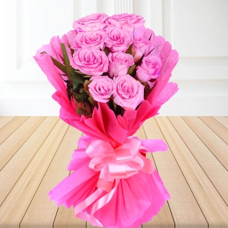 Splendid 10 Pink Roses Bouquet