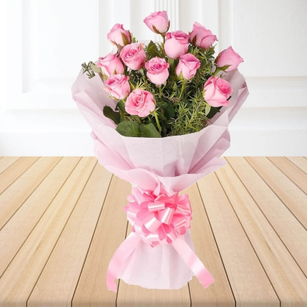 12 Pink Roses Bouquet
