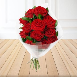 Beautiful 12 Red Roses Bouquet For My Queen
