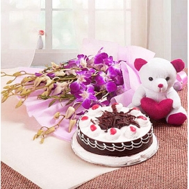 Cake, Flowers & Teddy