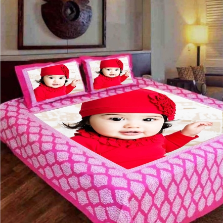 Pink Cotton Photo Printed Bed Sheet