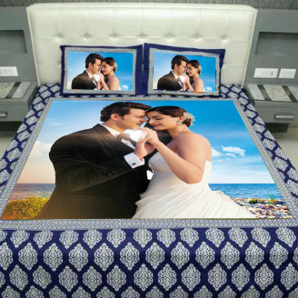 Photo Printed Cushion with Bed Sheet