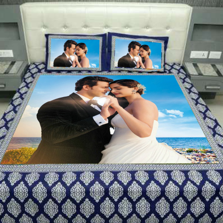 Photo Printed Cushion with Bed Sheet