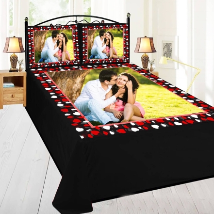 Cute Couple Photo Printed Bed Sheet