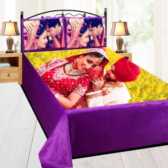Cute Married Couple Photo Printed Bed Sheet