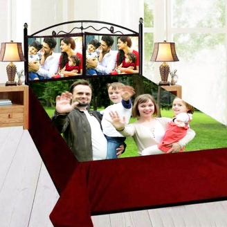 Happy Family Photo Printed Bed Sheet