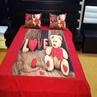 Love Teddy Photo Printed Bed Sheet
