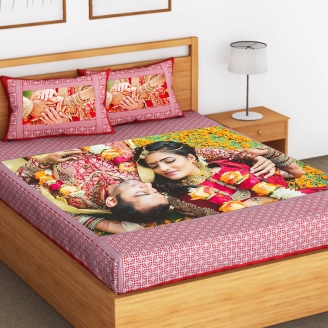 Lovely Married Couple Photo Printed Bed Sheet