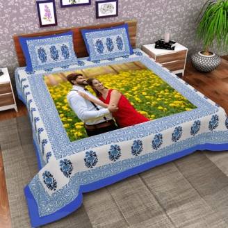 Pre Wedding Photo Printed Bed Sheet with Cushion 