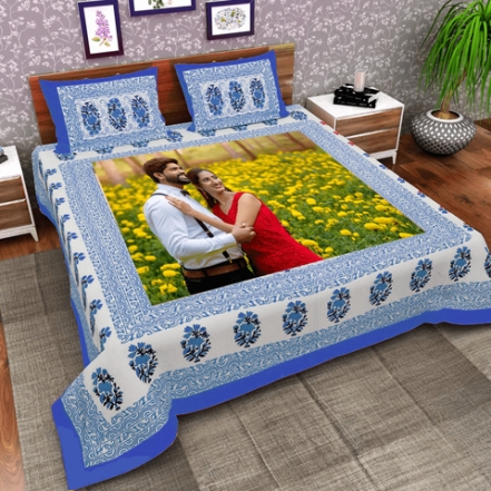Pre Wedding Photo Printed Bed Sheet with Cushion 