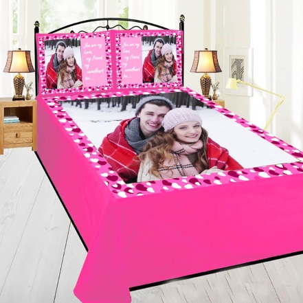 Couple Photo Printed Pink Bed Sheet