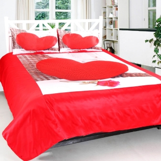 Red Heart Shape Printed Bed Sheet