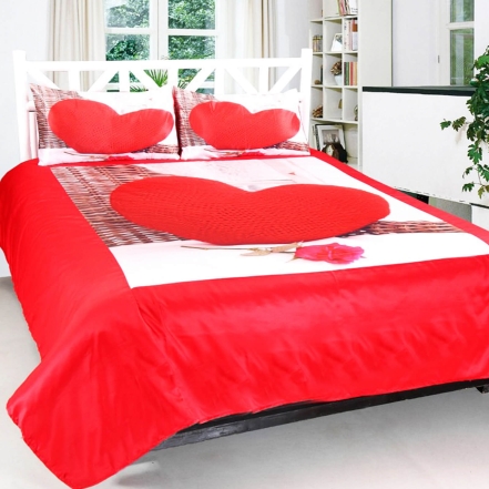 Red Heart Shape Printed Bed Sheet