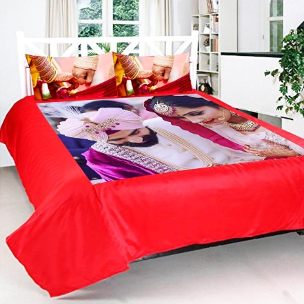Wedding Special Red Photo Printed Bed Sheet