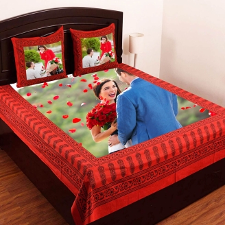 Rose Day Special Photo Printed Bed Sheet