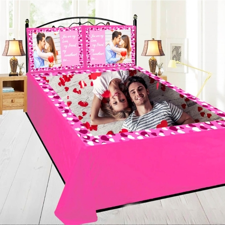 Cute Couple Valentine Photo Printed Bed Sheet