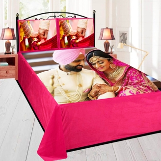 Pink Velvet Wedding Photo Printed Bed Sheet
