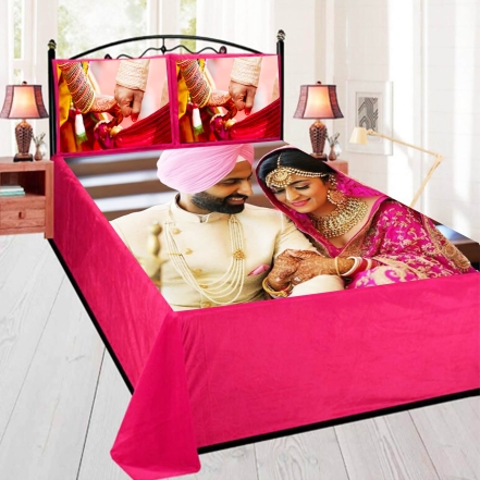 Pink Velvet Wedding Photo Printed Bed Sheet