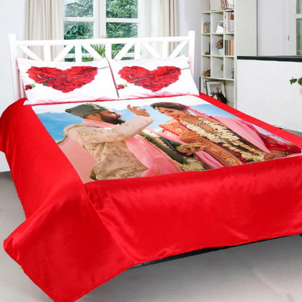 Wedding Couple Photo Printed Bed Sheet