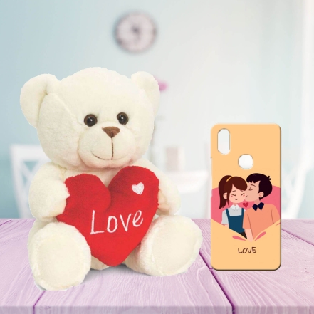 Cute Cream Teddy With Mobile Cover