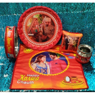 Photo Printed Decorated Karwa Chauth with Cloth Set 1