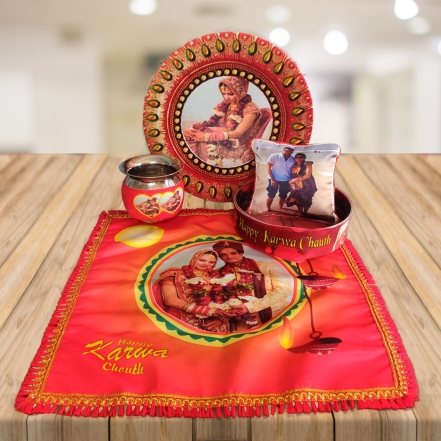Photo Printed Decorated Karwa Chauth with Cloth Set 3
