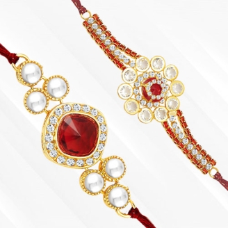 Two Decorative Red Pearl Rakhies